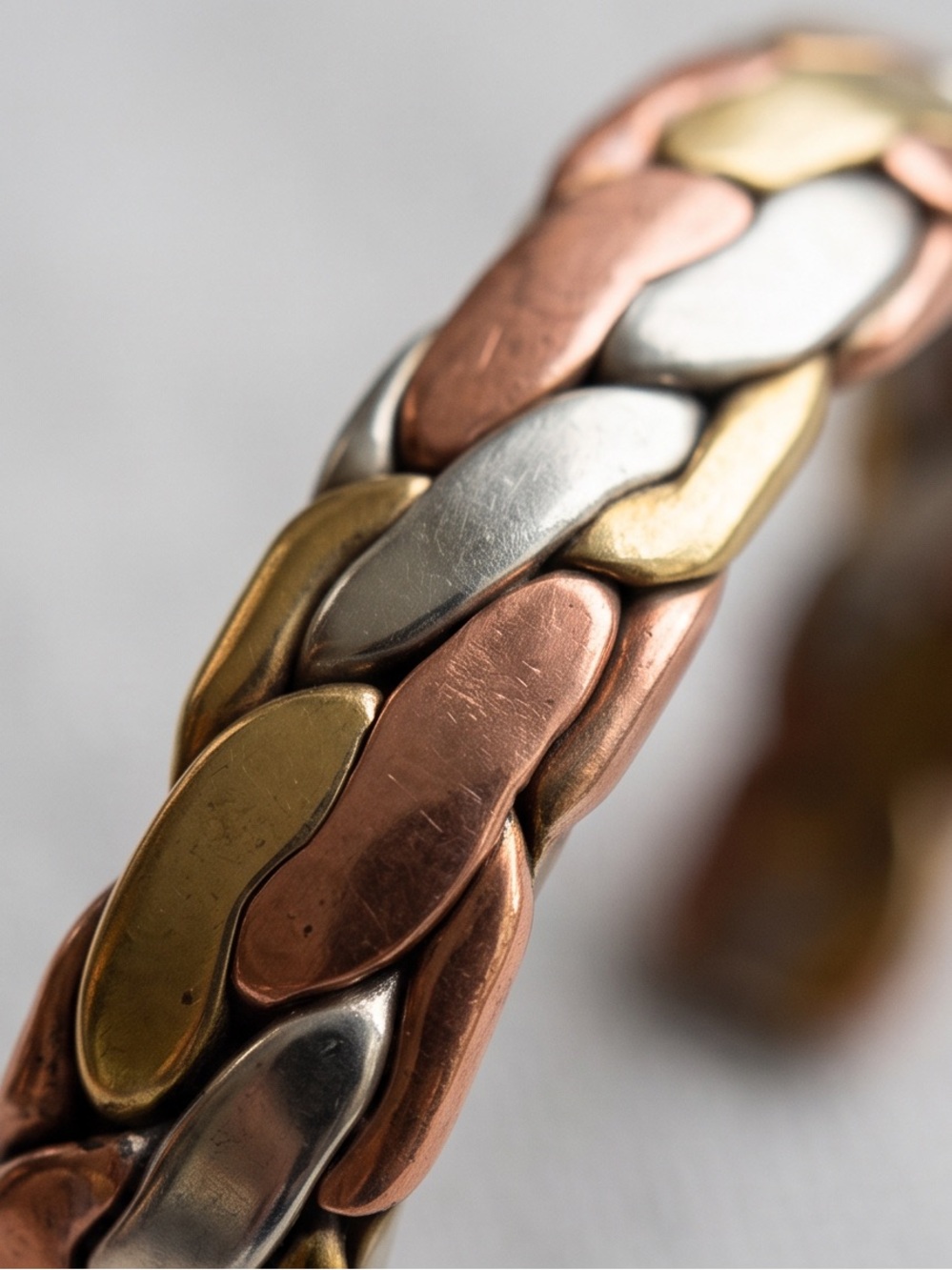 Signed Vintage Sergio Lub California Tri Color Metal Cuff Bracelet Unisex